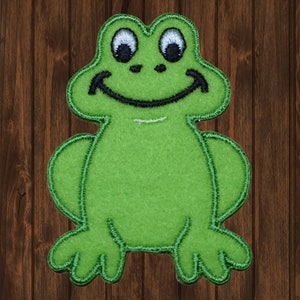 Frog Patch, Green Frog Iron On, Smiling Frog Applique, Cute Animal Badge, Felt Embroidered Patch, Nature Lover Gift, 2.25&quot; Jacket Accessory