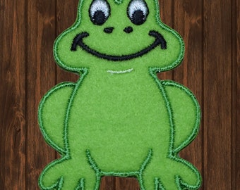 Frosch Patch, grüner Frosch Aufnäher, lächelnder Frosch Applikation, niedliches Tier Abzeichen, Filz gestickter Aufnäher, Natur-Liebhaber-Geschenk, 2,25 "Jacken-Accessoire