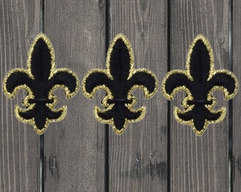 Mini Fleur De Lis Patch 1.1” Iron On, Black Gold Applique, 3-Pack Embroidered Badge, DIY Jacket Patch, Elegant French Symbol