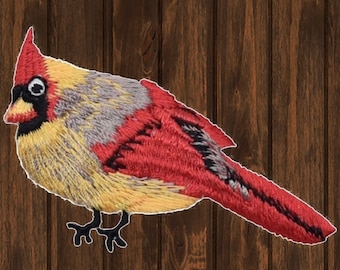 Cardinal Iron On Patch 2.25", Female Red/Yellow Bird Applique for Jackets, Bags, Hats, Collectible, High-Quality Design for Bird Lovers
