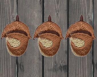 Mini Acorn Nut Embroidered Patch Set, Iron On, 3-Pack Fall Autumn Applique, Nature Patch for Jacket Bag Hat, Tiny Woodland Leaf Badge