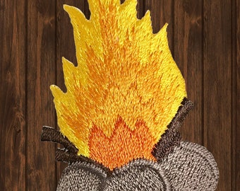 Campfire Embroidered Patch, 2" Iron On Camping Applique Badge, Outdoor Scouts S'mores Backpacking Patch for Jackets, Bags, Gear, Gifts