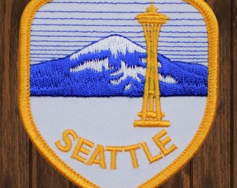 Seattle Washington Embroidered Patch, Mount Rainier Space Needle WA Badge 3" Iron On, Pacific Northwest Travel Souvenir, City Pride Applique