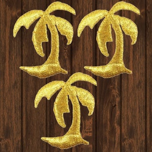 Gold Palm Tree Embroidered Patch Set, 3-Pack 1.375" Iron On Tropical Island Applique Badge for Jackets, Backpacks, Summer DIY Decor