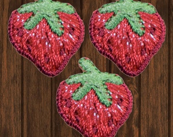 Mini Strawberry Iron On Patch 1" (3-Pack), Berry Fruit Badge Applique for Jackets, Bags, Hats, Collectible, High-Quality Design