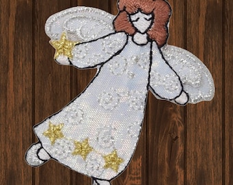 Angel Embroidered Patch, Iron On, Halo Open Arms Applique, Heavenly Angel Badge, DIY Jacket Patch, Spiritual Clothing Accessory, 2.5 Inch