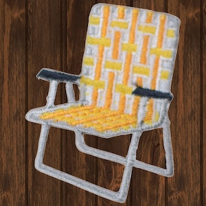 Lawn Chair Embroidered Patch, 2&quot; Iron On Yellow Camping Trailer Folding Chair Applique Badge for RV Gear, Backpacks, Jackets, Collectible