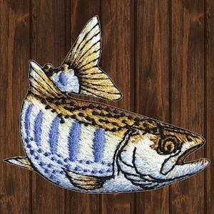 Brook Trout Iron On Patch, 2.6&quot; Striped Fish Embroidered Fishing Badge ,for Jackets, Hats, Backpacks, Angler Gift, Collectible, Applique