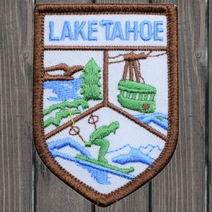 Lake Tahoe Embroidered Patch, 2.625&quot; Iron On Badge with Ski Lift, Snow, California Nevada Mountains for Jackets, Travel Gift, Backpacks