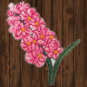 Aufbügelbarer Aufnäher mit rosa Hyazinthe, gesticktes Blumenmotiv für Jacken, Hüte, Taschen, Frühlingsblumen-Aufnäher, 5 cm