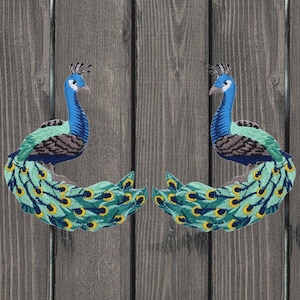 Peacock Embroidered Patch, 2-Pack Iron On Bird Applique, Peafowl Badge for Jackets, Backpacks, Hats, and DIY Crafts
