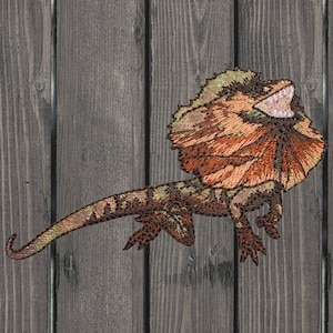 Frill-Neck Lizard Iron On Patch, 3.5" Embroidered Reptile Biology Applique Badge for Jackets, Bags, Backpacks, Hats, DIY Craft Clothes