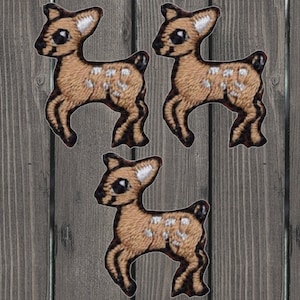Mini Deer Fawn Iron On Patch 3 Pack, 1&quot; Embroidered Baby Deer Applique for Jackets, Bags, Nature Wildlife Badge Cute Collectible Gift
