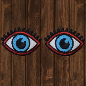 Blue Eyes Embroidered Patch Set, 2-Pack 1.875&quot; Iron On Eye Applique with Lashes for Jackets, Backpacks, Clothing, Kawaii DIY Decor Gift