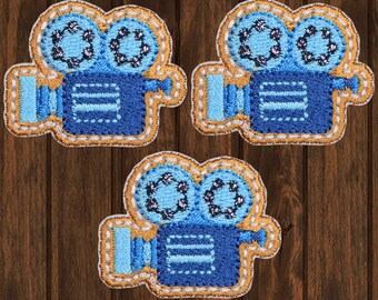 Parche de cámara de cine en miniatura, termoadhesivo, 3,18 cm (paquete de 3), insignia de cine, parche de teatro, regalo de director, parche de cineasta, accesorio para amantes del cine