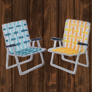 Lawn Chair Embroidered Patch Set, 2-Pack Iron On Camping RV Folding Chair Appliques for Outdoor Gear, Jackets, Collectible Patches