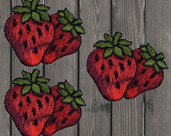 Strawberry Embroidered Patch 3-Pack, 1.5" Iron On Fruit Applique, Food Badge for DIY Jackets, Cute Berry Patch for Clothes & Bags