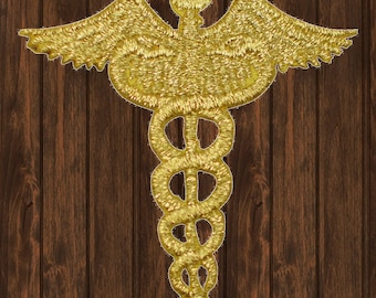 Caduceus Embroidered Patch, Iron On, Medical Symbol Applique for Doctors Nurses EMTs, Healthcare Gift Patch for Jacket Bag Hat, 2.5" Badge