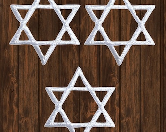 White Star of David Patch, 3-Pack Iron On, Jewish Embroidered Applique, Hanukkah Gift, Judaism Pride, Religious Badge, 1" Collectible