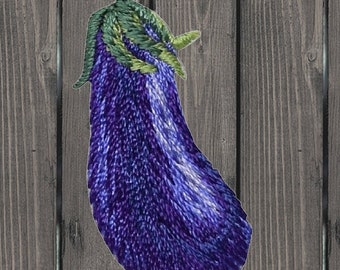 Geborduurde aubergine-applicatie om op te strijken, grappige groente-applicatie voor jassen, hoeden, rugzakken, verzamelbare voedsel-applicatie 3,5 x 2,5 cm