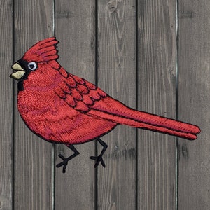 Cardinal Embroidered Patch, Iron On Red Bird Applique 3.25&quot;, Wildlife Badge for Jackets, Backpacks, Hats, and DIY Crafts