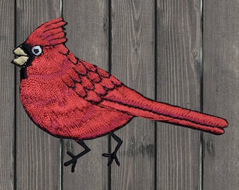 Cardinal Embroidered Patch, Iron On Red Bird Applique 3.25", Wildlife Badge for Jackets, Backpacks, Hats, and DIY Crafts