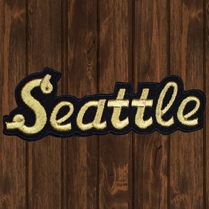 Seattle Embroidered Patch, Black Gold Washington Badge Iron On Applique, Collectible Souvenir for Jacket Backpack Hat, Pacific Northwest
