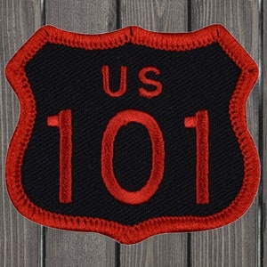 Highway 101 Embroidered Patch 2.375&quot; Iron On Red Black California Oregon Washington Badge for Jackets, Hats, Bags, Road Trip Decor Gift
