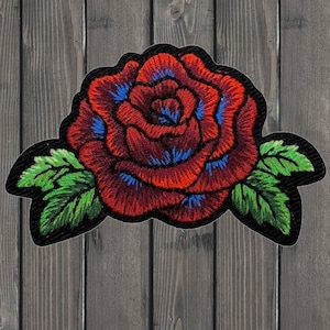 Red Rose Patch, Iron On, Embroidered Flower Applique, Romantic Bloom Badge, Love Symbol Patch, Jacket Decor, DIY Clothing Accessory