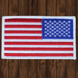 Reverse American Flag Embroidered Patch 3-3/8” Iron On, Right Shoulder USA Badge, Military Uniform Patch, US Army, Tactical Flag for Jackets