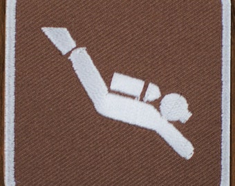 SCUBA Iron On Patch, 2" Embroidered Diving Applique Badge for Ocean Gear, Wetsuits, Jackets, Park Sign Style, Scuba Diver Gift Patch