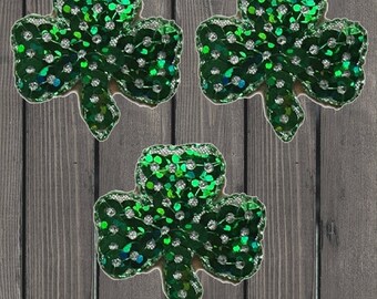 Mini Shamrock Embroidered Patch 3-Pack 1" Iron On Sequin Clover Good Luck Applique Badge for Jackets, Hats, Bags, Irish Gift, St Patrick's