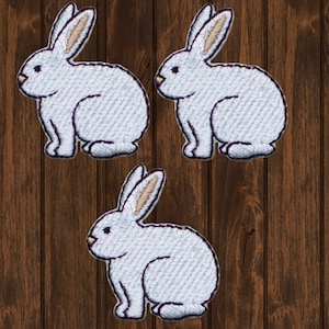Mini Bunny Rabbit Iron On Patch Set, 3-Pack of Cute Embroidered Animal Applique Badges for Jackets, Bags, Hats, Easter Gift or Decor
