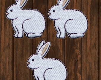 Mini Bunny Rabbit Iron On Patch Set, 3-Pack of Cute Embroidered Animal Applique Badges for Jackets, Bags, Hats, Easter Gift or Decor