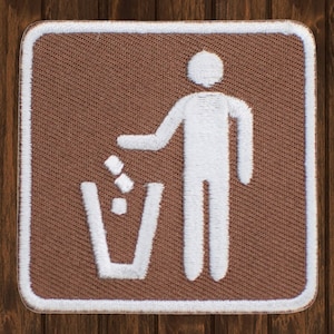 Litter Receptacle Embroidered Patch 2" Iron On Trash Can Park Sign Applique Badge for Jackets, Hats, Bags, Eco Decor, Clean Earth Gift