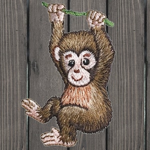 Toppa scimmia bambino, 2-7/8", stirabile, applique animale della giungla, simpatico distintivo per neonati, toppa per abbigliamento bambini, ricamo scimmia da collezione
