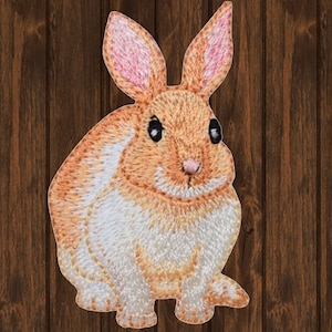 Bunny Rabbit Iron On Patch, 2.25" Baby Cottontail Embroidered Applique for Onesies, Hats, Bags, Nursery Clothing Badge Collectible