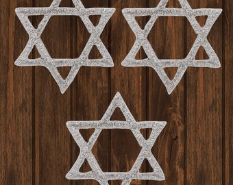 Silver Star of David Patch, 1" 3-Pack, Iron On, Jewish Faith Applique, Judaism Hanukkah Badge, Religious Jacket Backpack Accessory