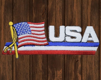 Toppa ricamata USA, 4-7/8" di toppa con bandiera americana ondulata da applicare con ferro da stiro, toppa regalo patriottica per giacca, zaino e cappello