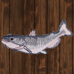 Catfish Embroidered Patch, 2.75&quot; Iron On, Fishing Badge, Fisherman Gift, Outdoor Adventure Patch, Fish Applique, Angler Jacket Accessory