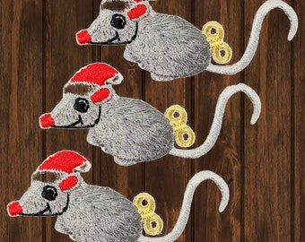 Weihnachtsmaus Aufbügler Set, 3er Pack Aufziehspielzeug Weihnachtsmütze Applikation Abzeichen für Jacken, Hüte, Taschen, Urlaub Sammler Patch 5,25"