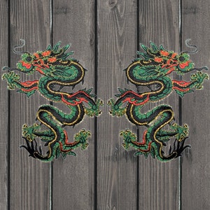 Green Dragon Embroidered Patch — 2-Pack — Iron On