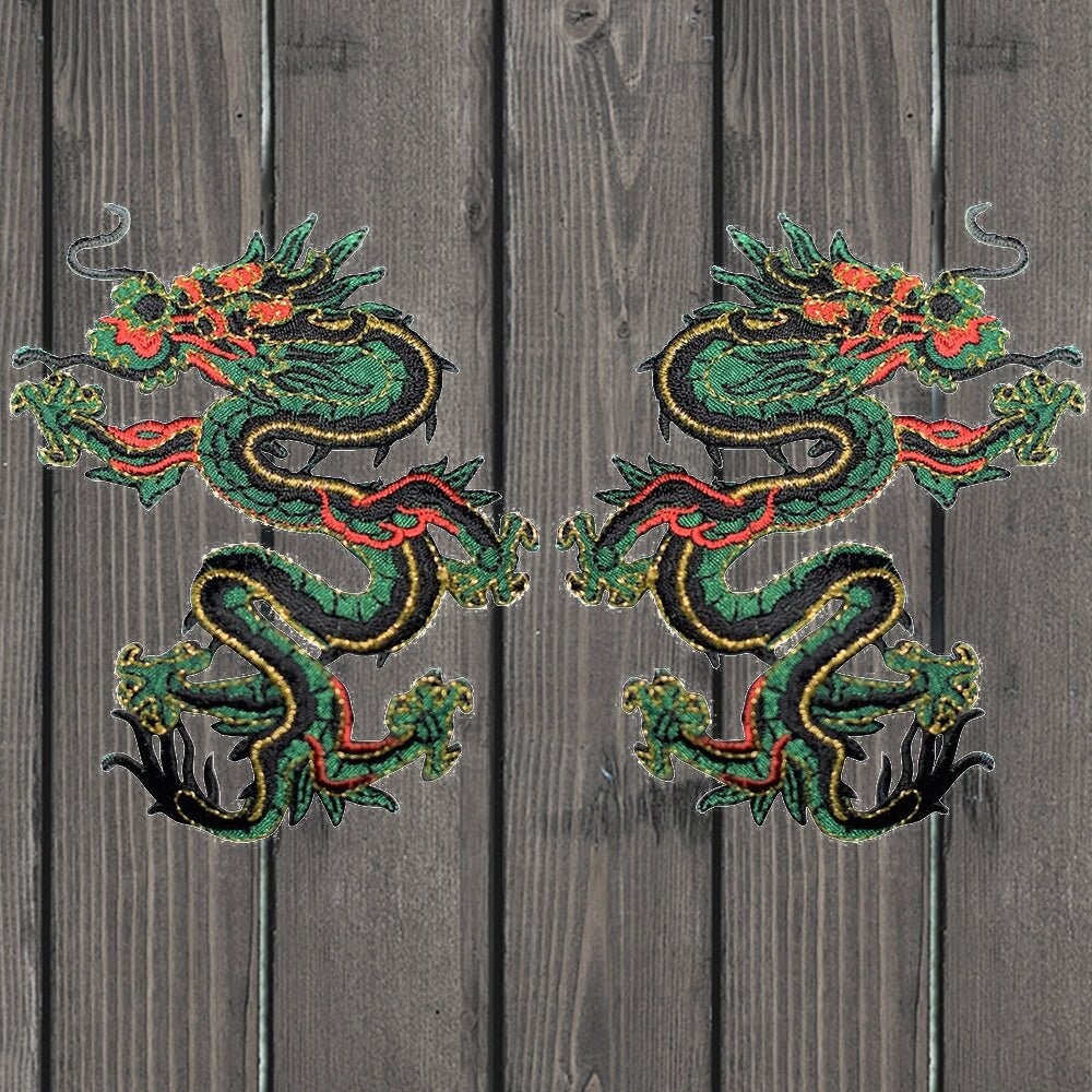 Green Dragon Embroidered Patch — 2-Pack — Iron On