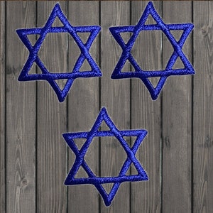 Blue Star of David Embroidered Patch, 3-Pack Iron On Jewish Applique, Hanukkah Badge for Jackets, Backpacks, Hats, and Gifts