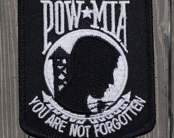 Parche bordado "POW MIA", termoadhesivo, aplique de insignia militar "Not Forgotten", parche de 7,6 cm para chaqueta, sombrero, chaleco, homenaje a veteranos patrióticos