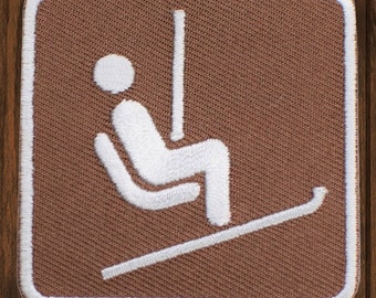 Ski Chair Lift Iron On Patch, Recreational Park Sign Embroidered Applique Badge for Jackets, Backpacks, Hats, Skiing Patch 2"