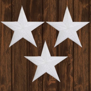 White Star Embroidered Patch, 3-1/8&quot; — 3-Pack — Iron On