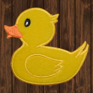 Yellow Rubber Ducky Iron On Patch, Left-Facing Duck Embroidered Applique Badge for Jackets, Hats, Bags, Cute Baby Animal Patch 3&quot;