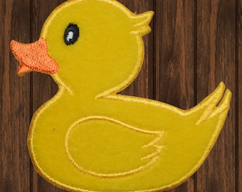 Yellow Rubber Ducky Iron On Patch, Left-Facing Duck Embroidered Applique Badge for Jackets, Hats, Bags, Cute Baby Animal Patch 3"