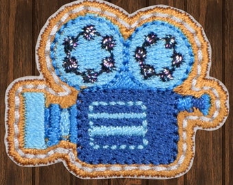 Mini Movie Camera Embroidered Patch, 1.25" Iron On Cinema Theater Film Applique Badge for Jackets, Backpacks, Hats, Film Buff Gifts